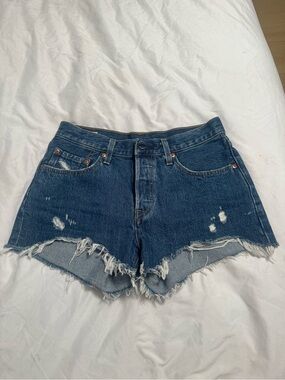 Levi's Distressed Dark Blue High-Rise Denim Shorts